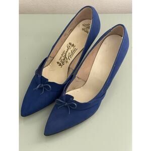 VTG 1960s Originals By Antonio Blue Suede Kitten Heel Sz 7.5 Bow Pump Deadstock